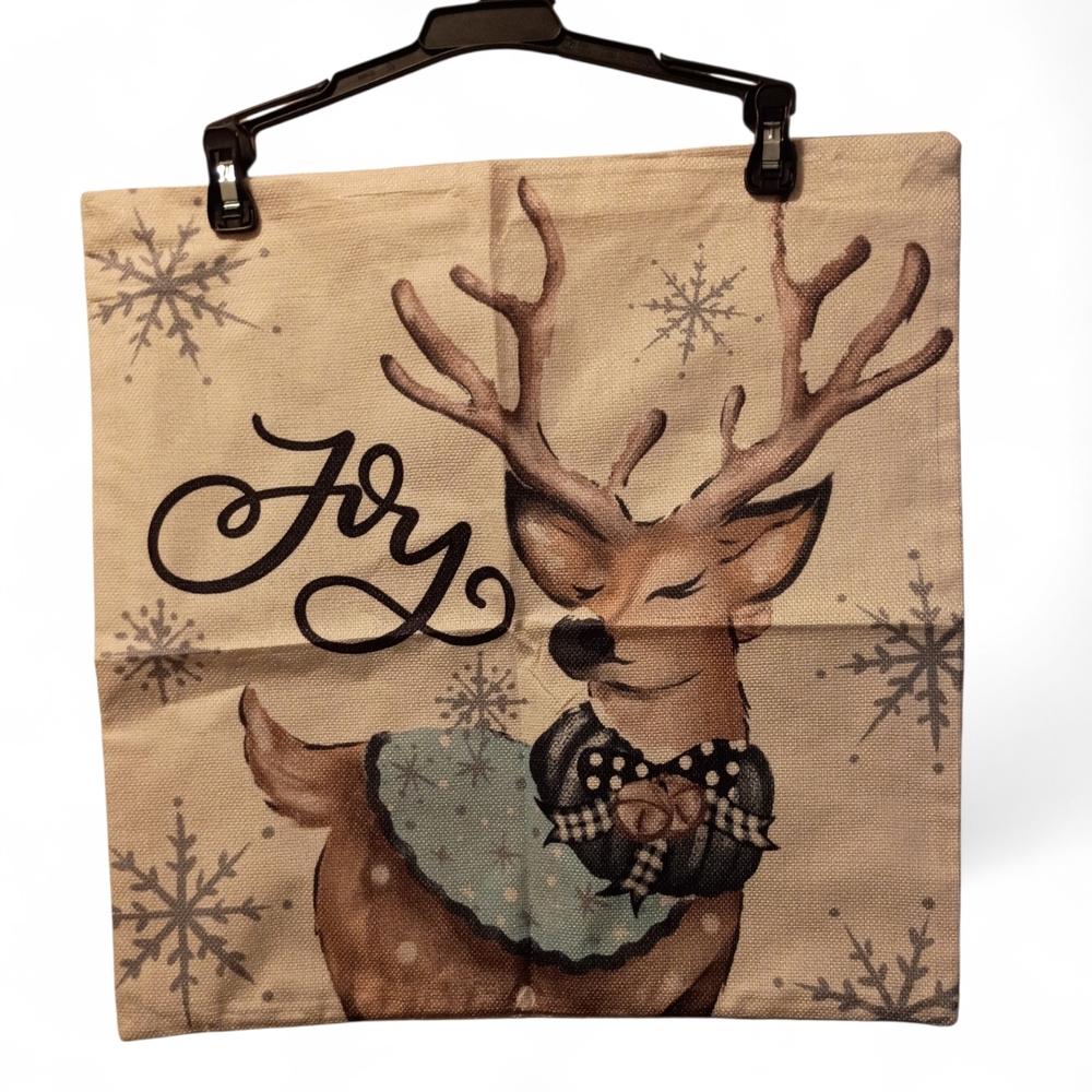 Holiday Pillow Cover With Joy & Reindeer Print Design 17.5*17.5 inch  NEW